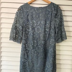 BHLDN Gia Lace Short Sleeve Gray Dress
